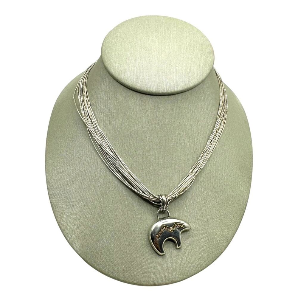 14K Yellow Gold & 925 Silver Bear Pendant on Liquid Silver Necklace (19899)